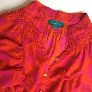 Southern Frock Fuschia And Red Smocked Blouse S
